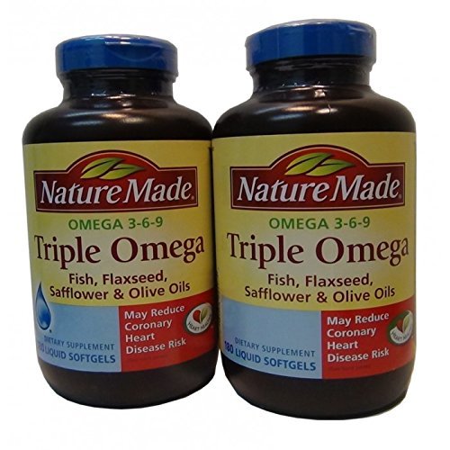 ネイチャーメイドトリプルオメガ3 6 9 - 魚、亜麻仁、サフワリ&オリーブオイル - 2ボトル、180 Softgels 各