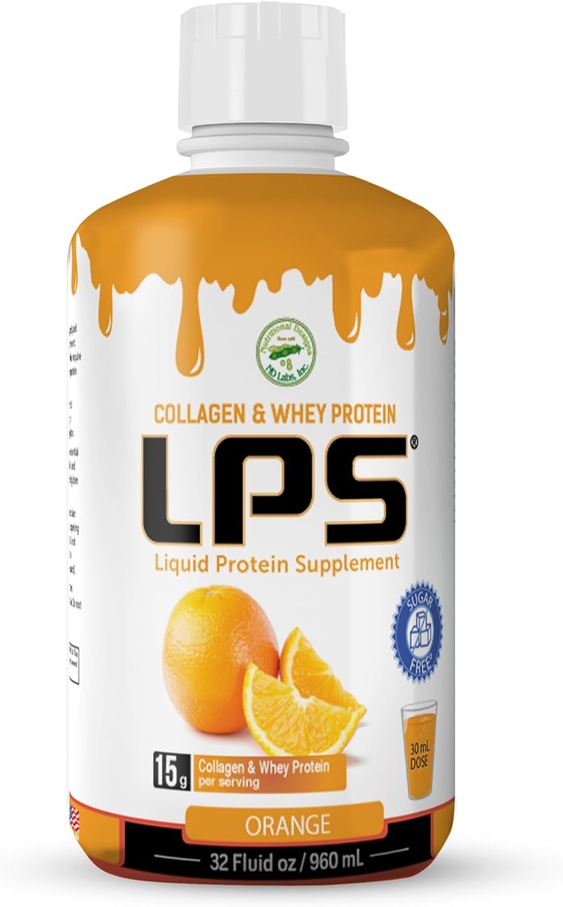 LPS Liquid Collagen & Whey Protein Supplement - Sugar-Free, Dye-Free, Non-GMO Drink - Hydrolyzed Collagen & Whey Peptides Promotes Healthy Skin & Hair for Men & Women, Orange, 32 fl oz