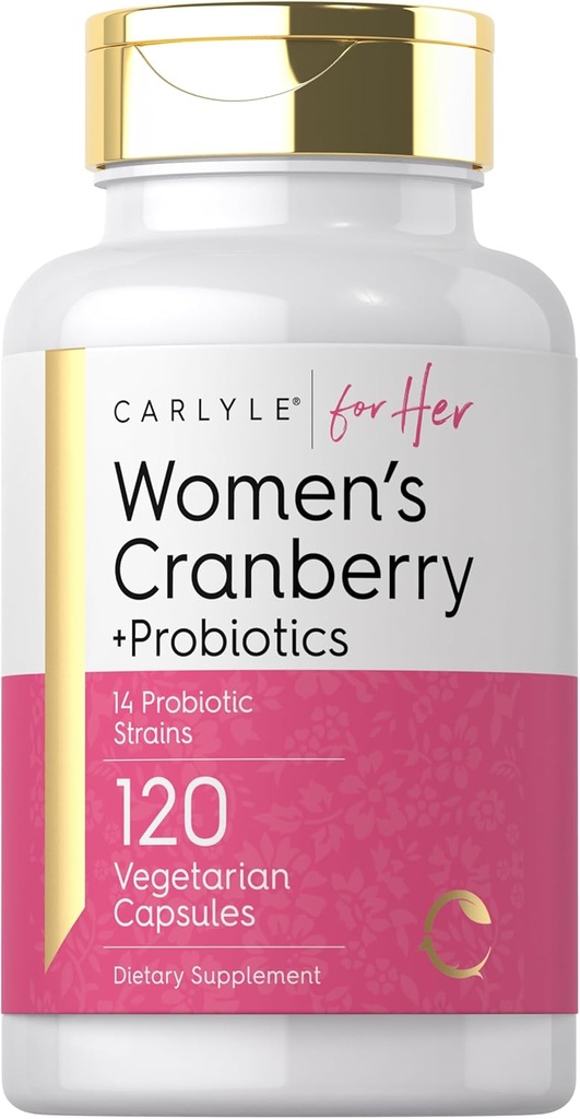 Carlyle Women's Cranberry Plus Probiotics | 120 カプセル | 14 プロバイオティックストレーナー | ベジタリアン・非GMO・グルテンフリーサプリメント | ヘルシー