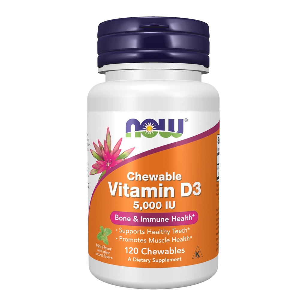 NOWの食糧補足、ビタミンD-3 5,000 IUの自然なミントの味、構造サポート*、120のChewables