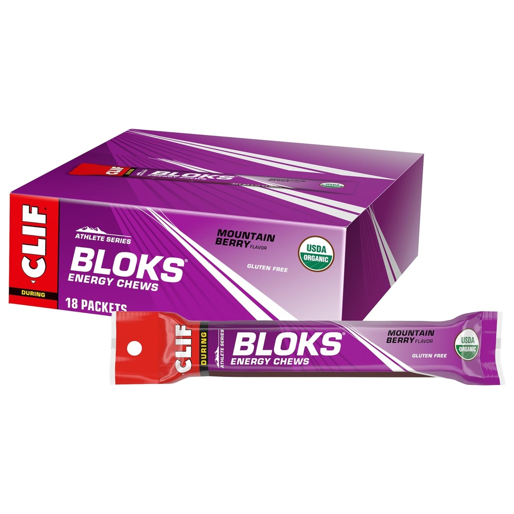 CLIF BLOKS - マウンテンベリー風味 - エネルギー咀嚼 - 非GMO - プラントベース - サイクリングとランニングのための高速燃料 - クイック炭水化物と電解物 - 2.12 oz。 (18 カウント)