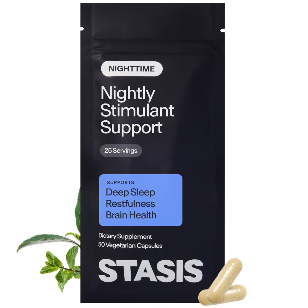 Stasis Nighttime - 興奮剤でペアにカルムと眠るカプセル - 頭蓋骨、マグノリアバーク、睡眠のためのマグネシウム、およびリラックスと気分のサポートのためのアスタキサンチンサプリメント - 25 サービング