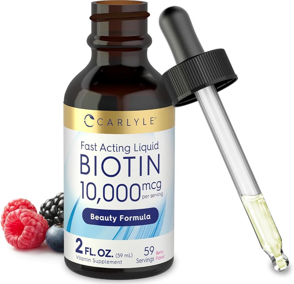 Carlyle Liquid Biotin 10000mcg | 2 oz | Extra Strength Drops | Vegetarian, Non-GMO, Gluten Free Supplement