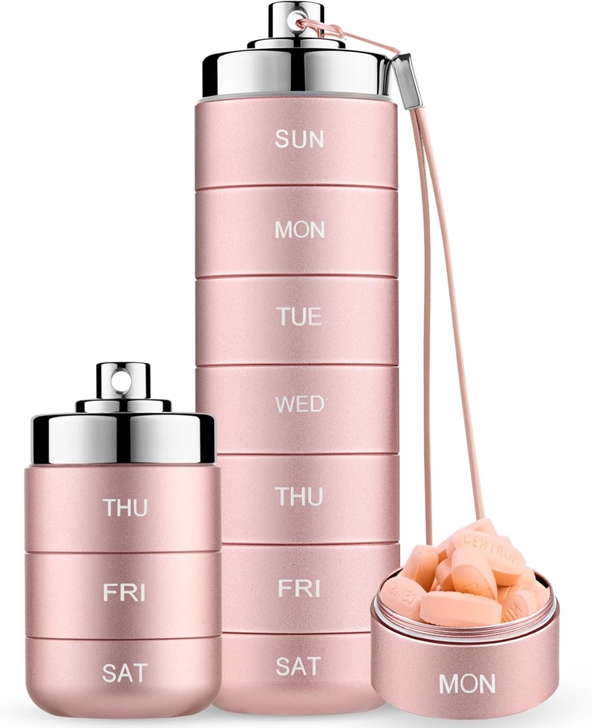 Mossimeの金属の旅行丸薬のオルガナイザー、携帯用7日のビタミンのオルガナイザー積み重ね可能、防水1日の丸薬箱、大きい丸薬の容器、ビタミン、魚油、補足のための毎日の薬のオルガナイザー