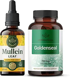 HERBAMAMA Mulleinの葉のエキスおよびGoldensealのカプセルのキット-Mulleinの葉のTinctureの束2のflのozおよび700のmgのGoldensealの根カプセル-ビーガン、非GMO、砂糖及びアルコールフリー - 2のパック