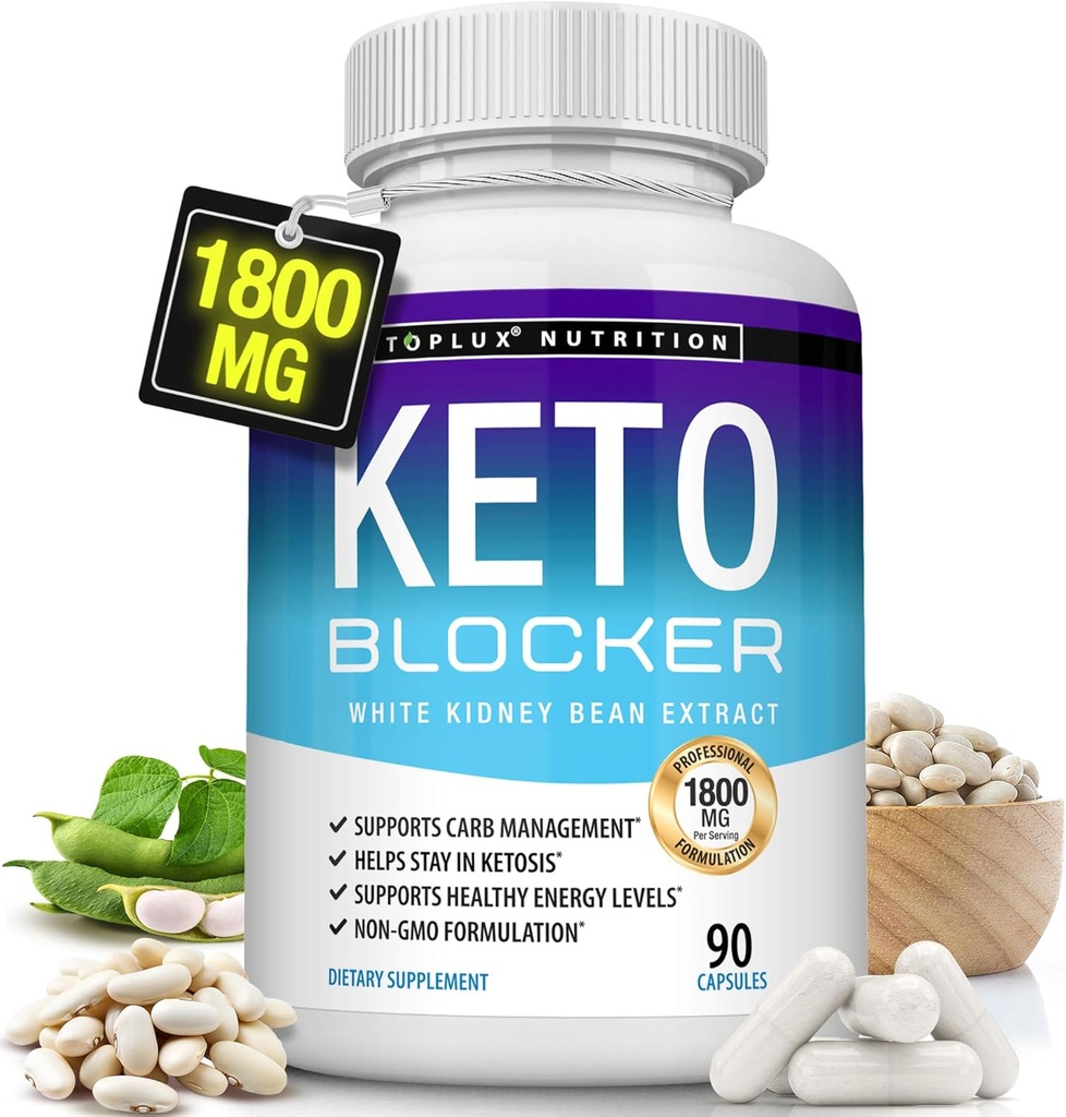 Toplux Keto Blocker Pills White Kidney Bean Extract - 1800 mg Natural Ketosis, Support Keto Diet, for Men Women, 90 Capsules, Supplement