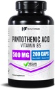 Healthfare Pantothenic Acid 500mg Vitamin B5 Supplement | 200 Vegan Capsules | Extra Strength Energy & Metabolism Support | Non-GMO, Gluten-Free | Made in USA