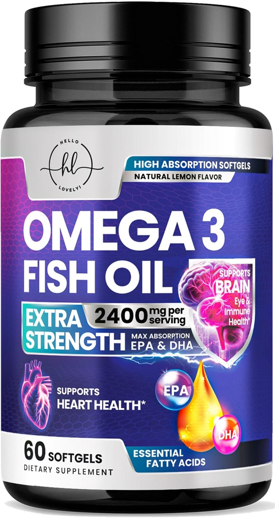 Omega 3 魚油は 2400mg - トリプル強度オメガ 3 脂肪酸, 自然心健康脳 & 共同サポート - EPA と脂肪酸 & DHA - ワイルドキャッチ魚油サプリメント - 60 Softgels