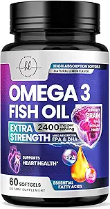 Omega 3 魚油は 2400mg - トリプル強度オメガ 3 脂肪酸, 自然心健康脳 & 共同サポート - EPA と脂肪酸 & DHA - ワイルドキャッチ魚油サプリメント - 60 Softgels