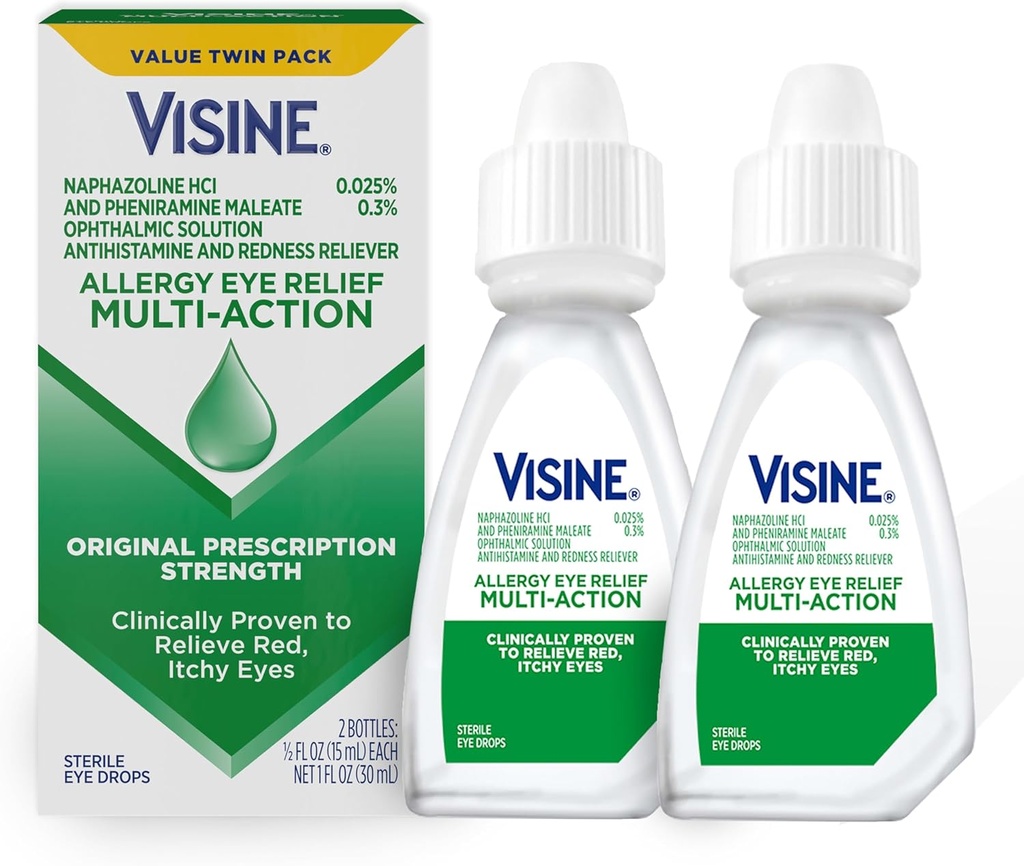 Visine のアレルギーの目の救助の多行為の抗ヒスタミン及び赤みは Pheniramine のマレアルト及び Naphazoline HCl の赤のための目の低下の処置、かゆみ、アレルギーの目、0.5 の fl を取り除きます。 oz、2 のパック