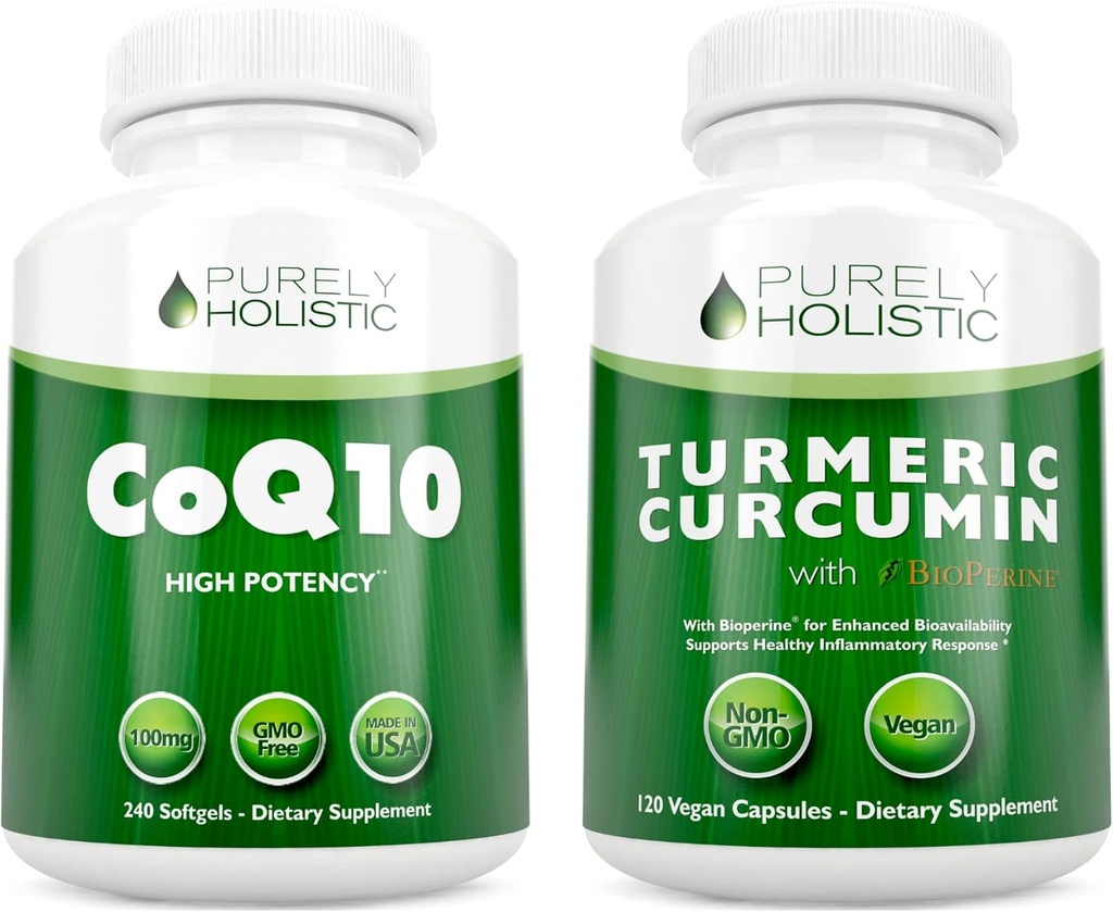 CoQ10 100mg + Bioperineブラックペッパーと有機ターメリッククルクミン700mg - 120Softgels & 120カプセル - 95% Curcuminoids - アメリカ製