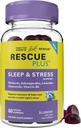 Bach RESCUE PLUSの睡眠及びストレス サポート ガミー、1mgのMelatonin、Ashwagandha、Chamomile、Lavender及びビタミンB6の自然なブルーベリーの味、Vegan及びグルテンフリー、60の計算