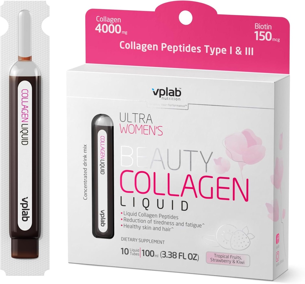 VPLab Ultra Women's Beauty Liquid Collagen - Biotin-Infused Multivitamin Complex with Peptides Type I&III 皮膚、髪、爪のためのサプリメント - ビタミンBグループ、10でパック女性のためのドリンクミックス