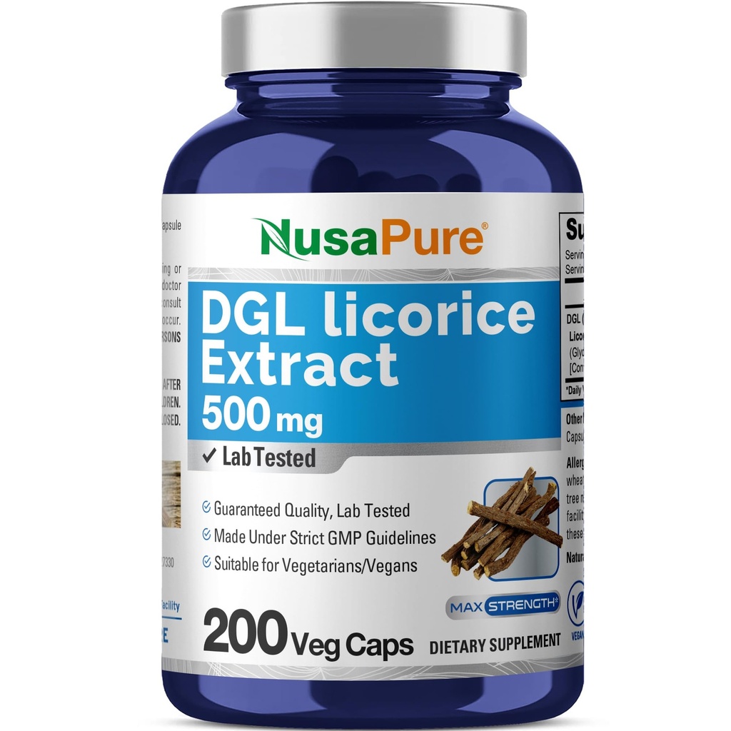 NusaPure DGL Licoriceのエキス500のmg 200の野菜のカプセル(Vegan、非GMO)