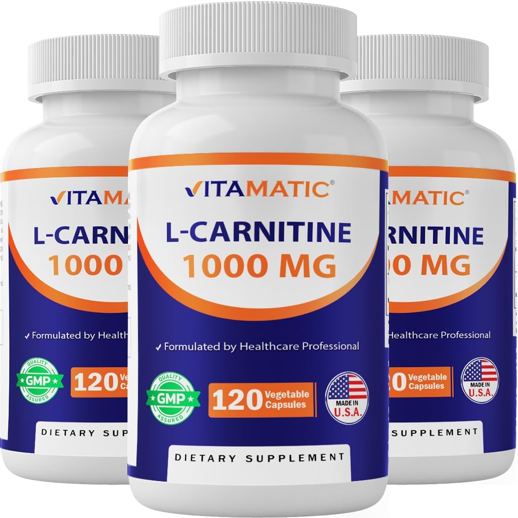 Vitamatic Lカルニチンのフルマレート1000のmg - 120の野菜カプセル(3本のびん)