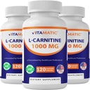 Vitamatic Lカルニチンのフルマレート1000のmg - 120の野菜カプセル(3本のびん)