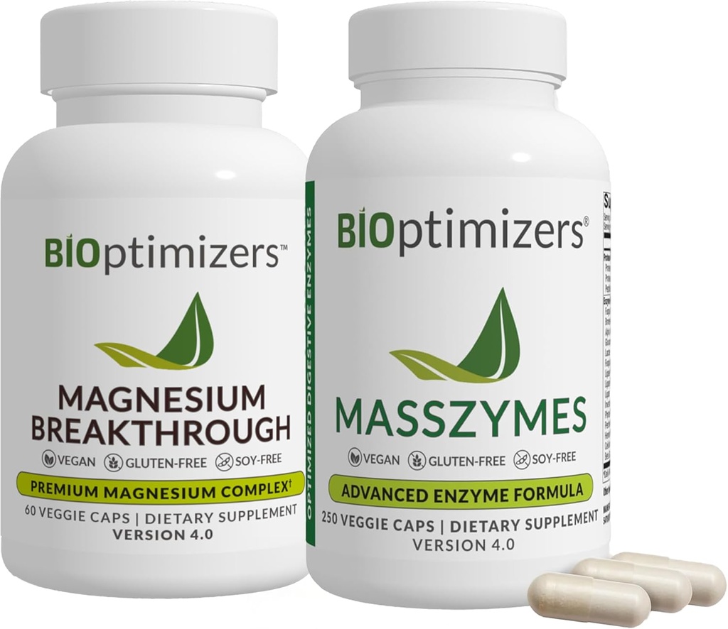 BiOptimizersのマグネシウムのブレークスルー4.0、(60のカプセル)及びMassZymes 4.0、(250のカプセル) - 自然な睡眠、頭脳および消化の健康サポートの補足の束