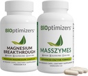 BiOptimizers Magnesium Breakthrough 4.0, (60 Capsules) & MassZymes 4.0, (250 Capsules) - Natural Sleep, Brain, and Digestive Health Support Supplement Bundle
