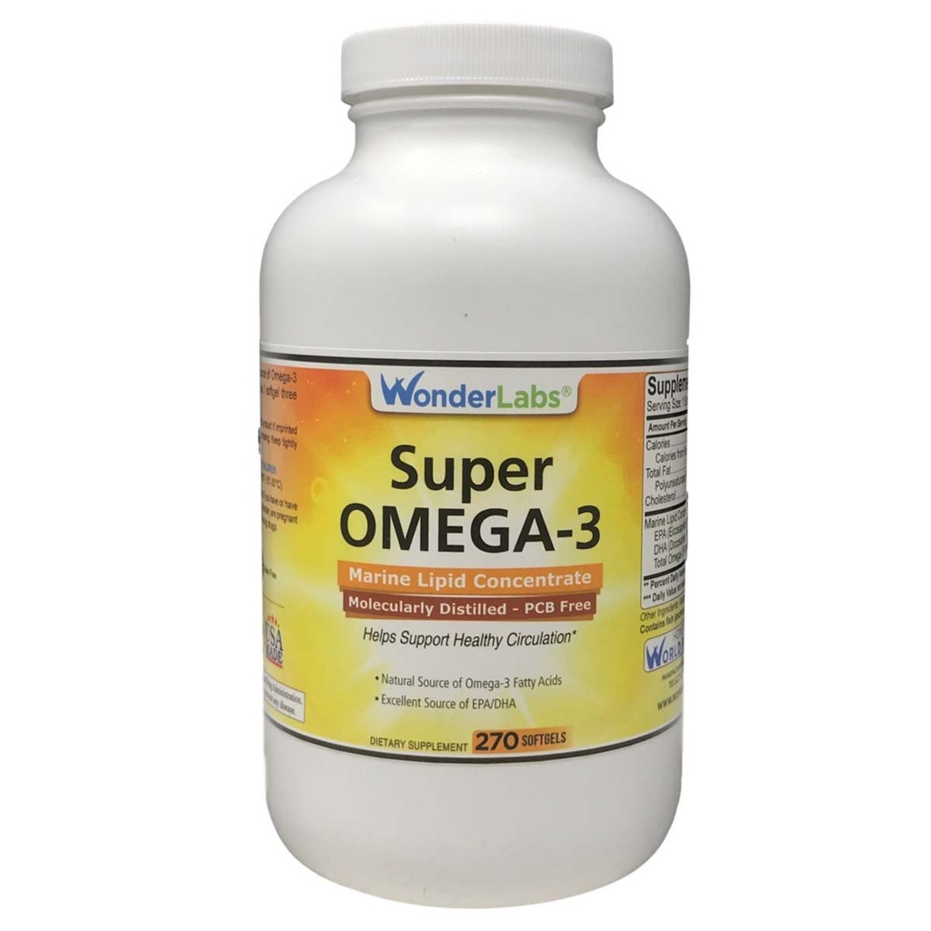 スーパーオメガ-3マリンリピッドコンセントレート - 分子蒸留 | 医薬品グレード | 含有量:EPA 265mg DHA 170mg - 270 Softgels