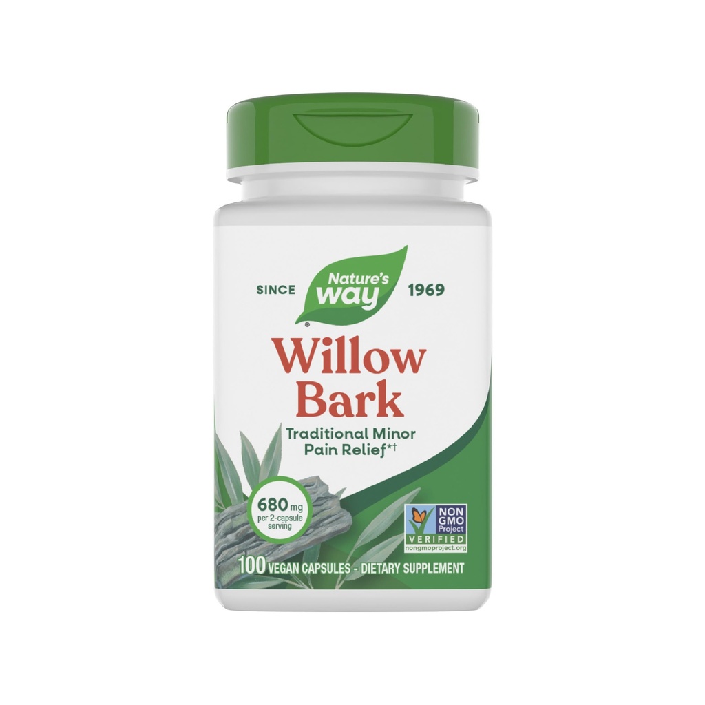 Nature's Way Willow Bark、時折過越による不快感の伝統的な救済*、非GMOプロジェクト検証済み、680 mg/サービング、100ビーガンカプセル