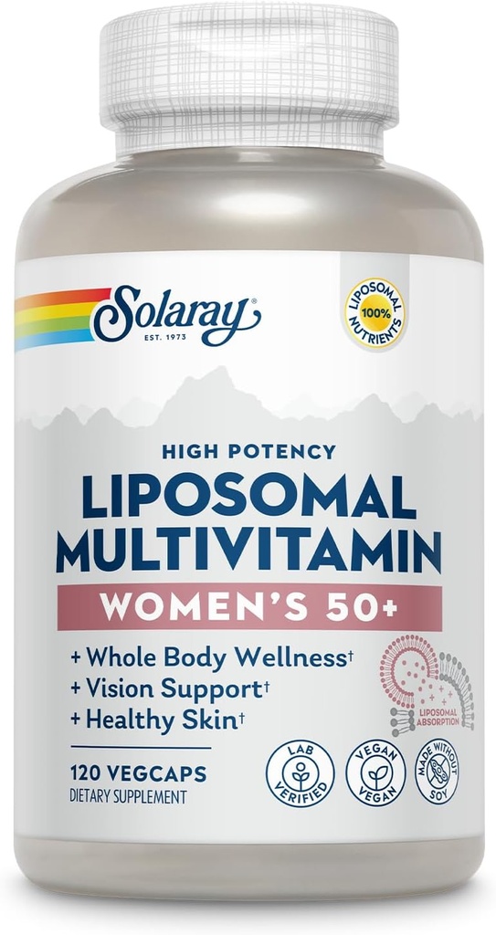 女性のためのSOLARAY Liposomal Multivitamin 50プラス, 鉄と吸収性を高めました, ビタミンD, ビタミンC, B12, ビオチン&その他, 免疫サポート&骨の健康, ビーガン, 60 サービング, 120 VegCaps