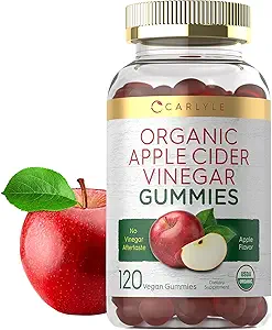 Carlyle Apple Cider Vinegar Gummies | 120 カウント | USDA オーガニック ACV | アップルフレーバー | ヴィーガン・非GMO&グルテンフリーサプリメント