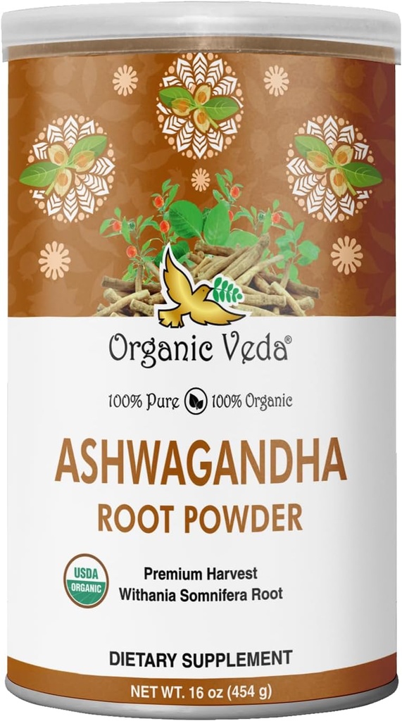 Organic Veda Ashwagandha Root Powder, 16oz - 100% Pure & Natural Ashwagandha Powder Supplement, Withania Somnifera - Improves Mood, Stamina, Support Immunity, Energy - Vegan, Non-GMO
