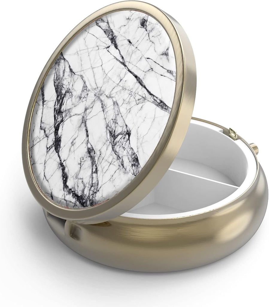 ミラーのレトロ3のコンパートメントの小型青銅の小さい敷物箱かビタミン、魚油、補足、丸薬は旅行ギフトを含んでいます() 白い大理石)