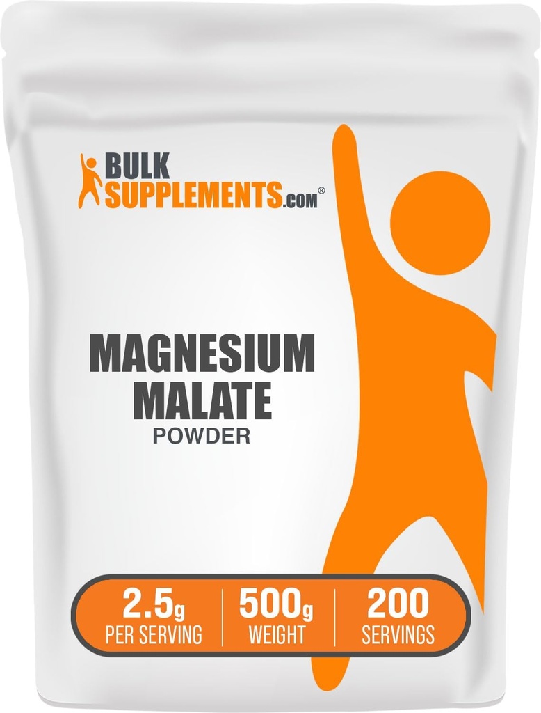 BulkSupplements.com Magnesium Malate Powder - Magnesium Supplements, High Bioavailabilty - Unflavored & Gluten Free, 2.5g per Serving, 500g (1.1 lbs) (Pack of 1)