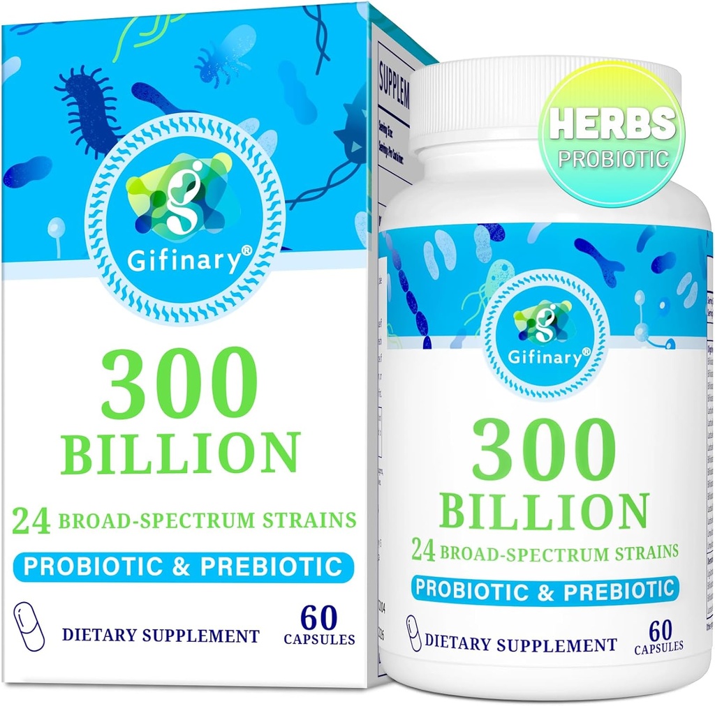 Probiotics for Women & Men - 300 Billion CFU, 24 Strains Probiotics + 15 Organic Herbs Prebiotics for Digestive, Gut Health, Immune, Constipation, Diarrhea & Whole-Body Health - 2 Months Supply