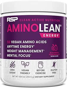 RSP NUTRITION AminoLean のプレワークアウトの粉、ビーガン BCAA のアミノ酸、自然なカフェイン、人及び女性のためのプレワークアウトのブースト、30 のサーブが付いているアミノ酸及び重量管理