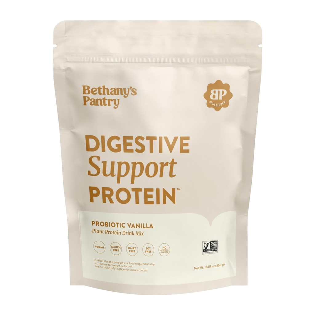 Nuzest Bethany's Pantry Digestive Support Protein - 消化の健康のためのプロバイオティクス - クリーンリーンプロテイン - プレミアムビーガンペアプロテインパウダー - プラントベース - 20 サービング、1ポンド(パッケージ1) - バニラ