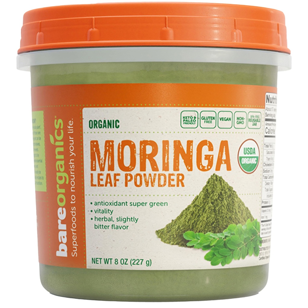 BareOrganicsモリンガリーフスーパーフードパウダー、オーガニック、ビーガンサプリメント、8オンス