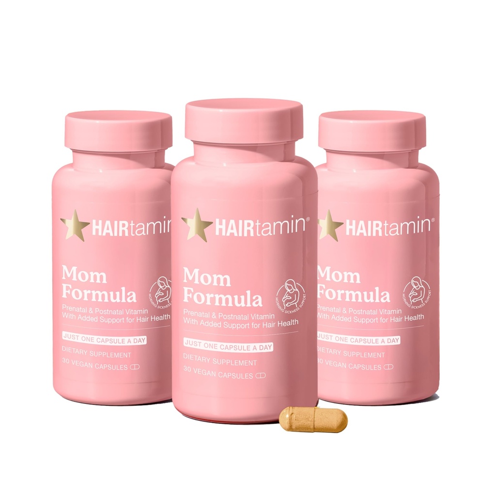 HAIRtamin MOMビーガンプレナタル&ポストナタルマルチビタミンカプセル&ヘアビタミン, 産後の,  Breastfeeding, 髪の爪, バイオチンを持つ女性のための皮膚ビタミン, 亜鉛, 鉄 (3パック)