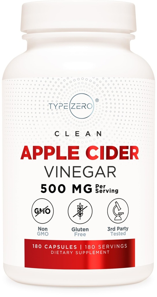 タイプ ゼロ アップルサイダー酢カプセル(180カウント) サービングあたりの500mg - 非GMO、グルテンフリーサプリメント
