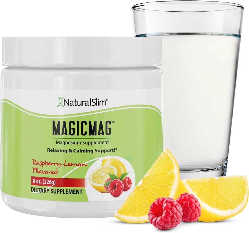 NaturalSlim Magicmag 純粋なマグネシウムのクエン酸塩の粉の圧力、便秘、筋肉、心の健康および睡眠サポート | ラズベリー レモン マグネシウムの補足 - 8oz 飲み物の組合せ(ソロ)