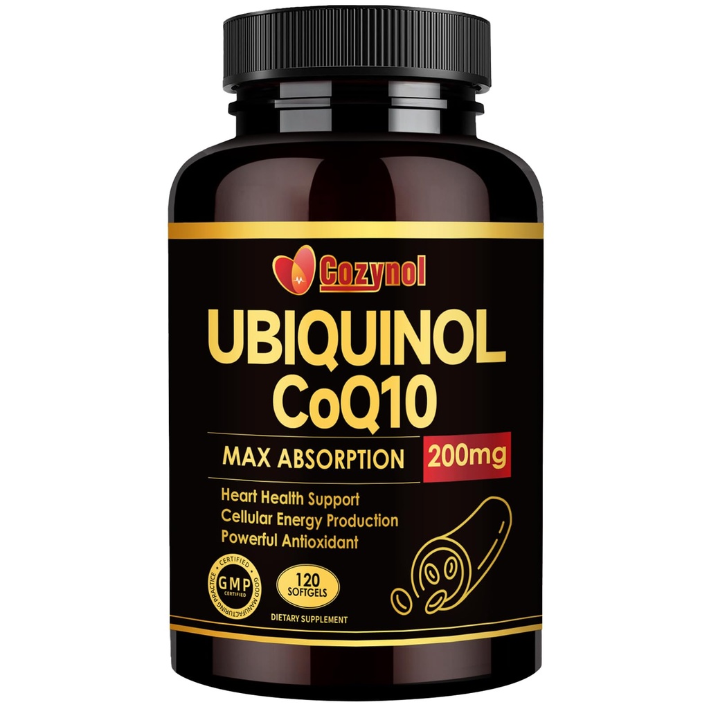 Ubiquinol CoQ10-200mg-SoftgelsビタミンE及びオメガ3の高吸収のCoenzyme Q10サポート中心の健康及びエネルギー生産の強力な酸化剤、120の計算