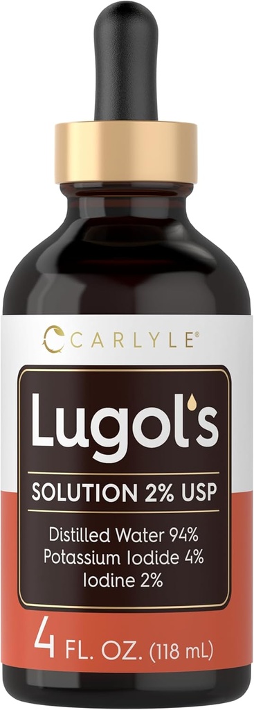 Carlyle Lugols Iodine 2 Percent | 4 fl oz (Pack of 1) | Potassium Iodide and Iodine Solution 2% Liquid Drops