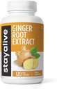 STAY ALIVE Pure Ginger Root Capsules 1000mg, 10:1 Extract Powder with 5% Gingerols, 120 Pills, Extra Strength Root Powder, Vegan, Non-GMO and Gluten-Free Ginger Supplement