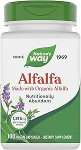 Nature's Way Alfalfa, 有機アルファルファで作られた, 1,215 3カプセルサービングあたりmg, アルファルファハーブカプセル, グルテンフリー, 完全菜食主義者の, 100カプセル (パッケージ 5 月 Vary)
