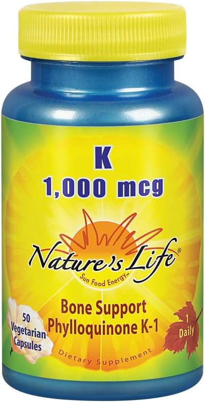 Nature's Life Vitamin K 1000mcg | Phylloquinone K-1 サプリメント, 健康な骨 & 心血管サポート | 50CT