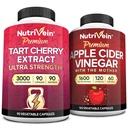 Nutriveinプレミアムタルトチェリー500mg&Apple Cider Vinegar 1600mgバンドル - 筋肉の回復と尿酸クレンジングプラス消化サポートと重量管理 - 非GMO、ビーガン/ベジタリアン - 90 + 120ピル