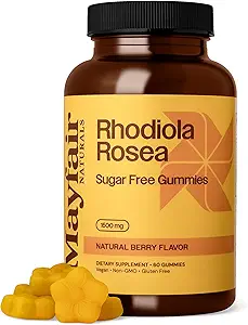 Rhodiola Rosea Sugar Free Gummies, Dietary Supplement, 1500mg, 60 Gummies, Natural Berry Flavor