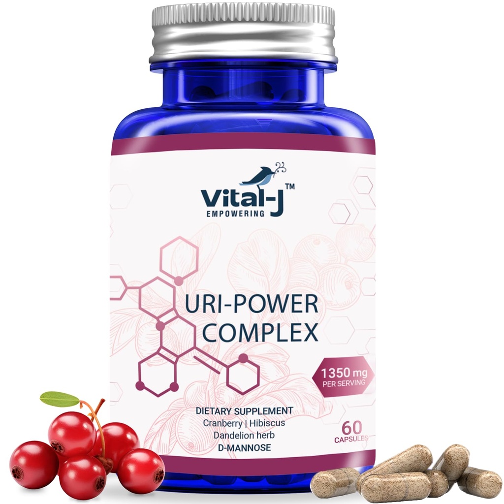 4-IN-1 URI POWER COMPLEX 1350mg - D マンノーズ, クランベリー, ハイビスカス, タンポピオンハーブ - 自然に膀胱と尿路を浄化 60 カプセル - UTI 回避のための特別アプローチ