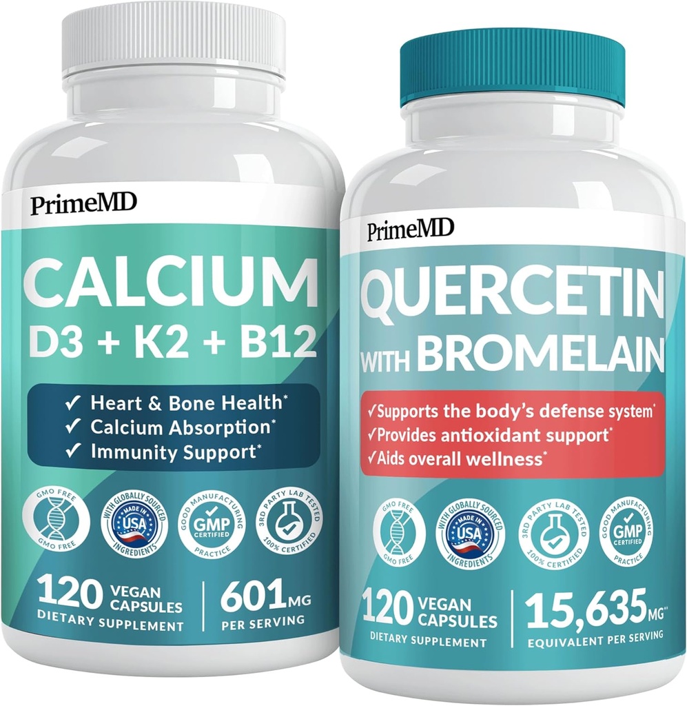 プライムMD 4-in-1 カルシウムは女性及び人または中心、骨及びボディ防衛(120 ct)及びBromelainの補足との28-in-1 Quercetin -免疫の防衛サポート(120 ct)のためのケルセチン500mgカプセルを補います
