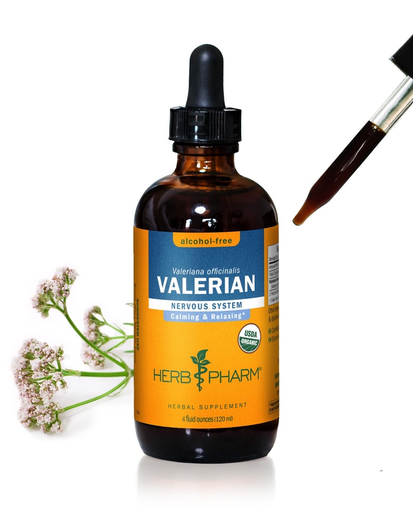 ハーブ Pharm はリラックスおよび残りの睡眠のための有機性 Valerian の根の液体のエキスを、アルコール・フリーのグリセライト、4 オンス証明しました