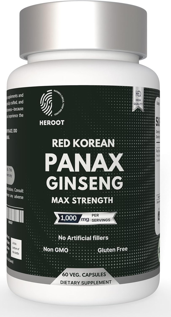 サービングエネルギー、記憶及び頭脳の健康サポートごとのPanax Ginsengのカプセル500 MG非GMO (60カプセルのパック)