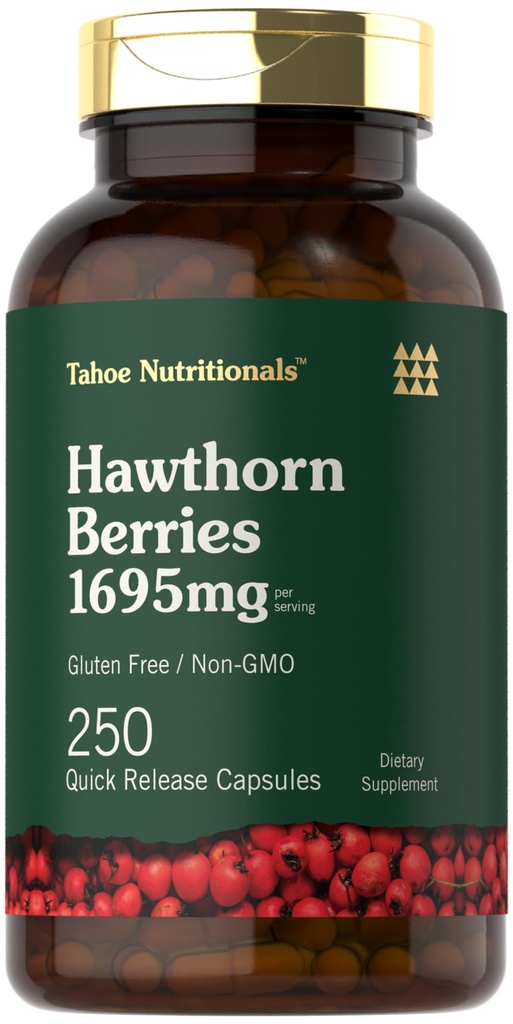 Tahoe Nutritionals Hawthorn Berry Capsule | 1695mg per Offering | 250Count | 女性と男性のためのエキス末 | Non-GMO、グルテンフリーエキストラ