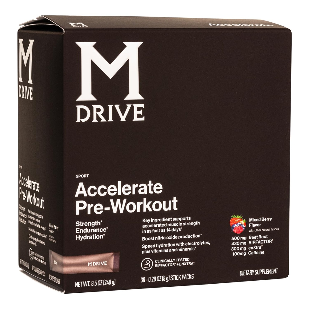 Mdriveはプレワークアウトの粉、単一のサービングのパケット、混合されたベリー、30の計算(興奮剤、混合されたベリー)を加速します