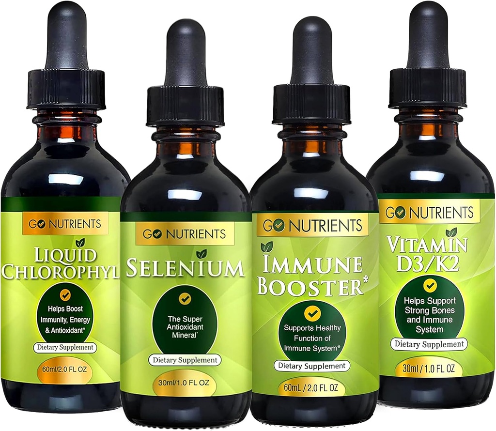Go Nutrients Cold & Immune Bundle - セレン、ビタミンD3 / K2、免疫ブースター、液体クロロフィル - 免疫システムのための強力なサポート、ボディ防衛、コアとバイタリティを強化し、呼吸器を強化